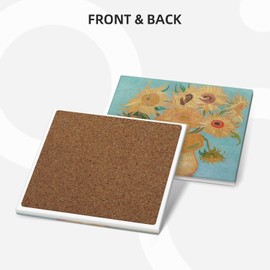 Absorbent Ceramic Coasters for Drinks with Cork Base Art Coasters Set of 6 - Use 6 Famous Paintings, Unique Housewarming Gifts for Home Decorative (Square - Van Gogh - 2)