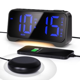 Wake-Up Alarm Clock with Bed Shaker for Heavy Sleepers, Vibrating & Sound Modes, Dual Alarms, USB Charging, Snooze, Battery Backup, Ideal for Teens, Seniors, Dorm, Hearing Impaired