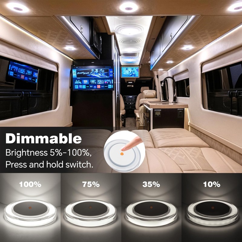 Obeaming RV Puck Light with Dimmer Switch, 3 Inch 12