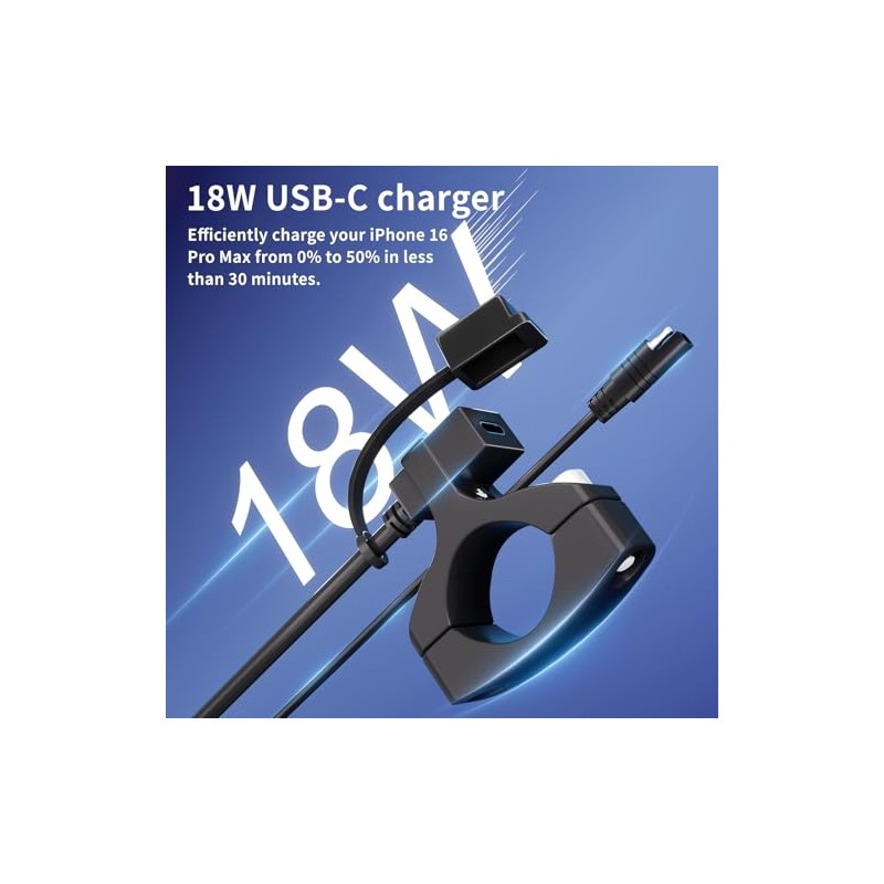 Cliff Top Waterproof Motorcycle USB Charger, 18W PD USB-C Quick