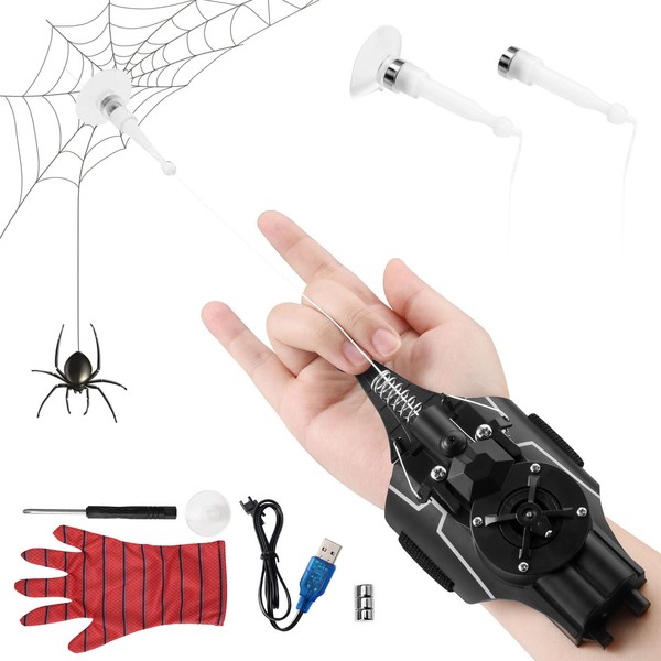 Spider Web Shooter, Spider Shooter Toys for Kids, Electric Reel-in Spider Web Shooters Spider Web Shooter Launcher, Superhero Cosplay Role Play Costume Props Cool Gadgets for Boys Girls, 9.8ft Range