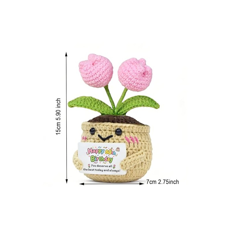 SDOFY 80th Birthday Gifts for Women Her Handmade Crochet Tulip