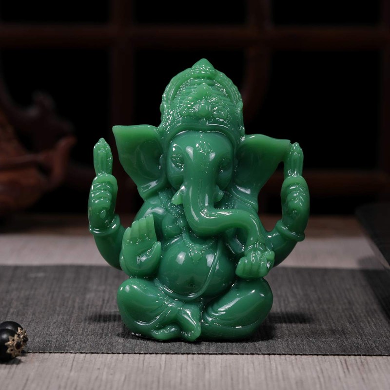Lord Ganesh Statues - Dark Green Jade Ganesh Idol Figurine