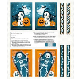 Henry Glass Welcome Foolish Mortals 36.5" Treat Bag Panel Glow in The Dark Multi, Fabric by The Panel