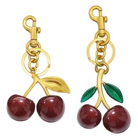 YAMEIZE Keyring with cherries, bag pendant for women, key ring, aesthetic for car, purses, bags, pendant, Christmas, Valentine's Day, Cherry Gold-a