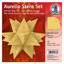 Ursus 34315578 - Faltblätter Aurelio Stern Starlight, gold matt, 33 Blatt, aus Papier mit Metallic Effekt 130 g/qm, ca. 15 x 15 cm, beidseitig veredelt, ideal als Weihnachtsdeko