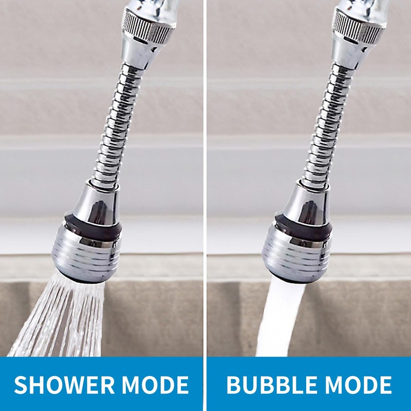 Flexible Faucet Aerator+2PCS Tap Extender+360° Rotating+Dual Water Modes+Universal Fit+Silver
