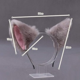 [Qintreesify] Cute Cat Ear Headband Long Fur Fox Ear Cosplay Headband with Bell Headwear Party Costume Halloween Hair Hoop White