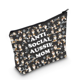 PWHAOO Australian Shepherd Lover Gift Antisocial Aussie Mom Makeup Bag Aussie Owner Cosmetic Bag Who Loves Aussies Gift (Antisocial Aussie Mom M)
