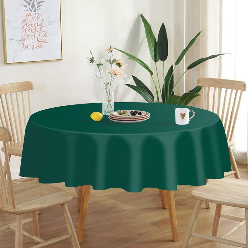 QIKSION Dark Green Round Tablecloth 2 Pack, 84 Inch Plastic