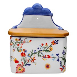 Portuguese Pottery Alcobaça Ceramic Salt Cellar with Lid Floral Made in Portugal