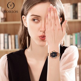 rorios Women's Watches Fashion Women's Watches Starry Sky Dial Mesh Bracelet Women Watch Classic Girls Watch, Gold B, Bracelet