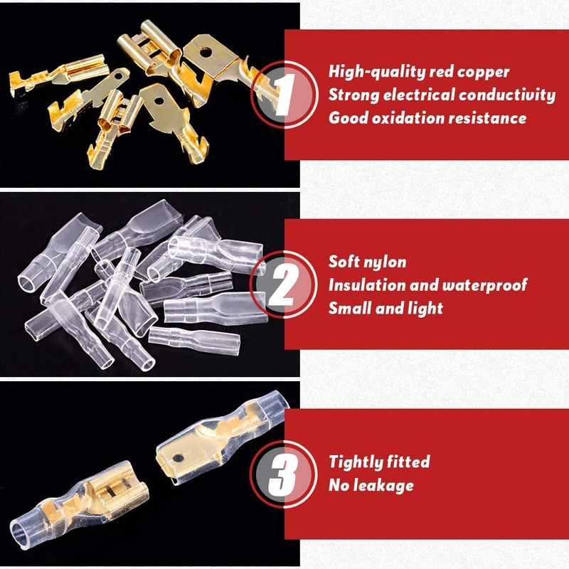 Hilitchi 720Pcs Gold Quick Splice Male and Female Wire Spade