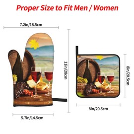 Wine Themed Oven Mitts and Pot Holders Set of 4, Oven Mittens and Potholders Heat Resistant Gloves for Kitchen Cooking Baking Grilling BBQ