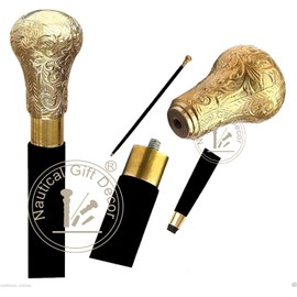 RIYLBEX Canes and Walking Sticks in Natural Wood with a Brass Handle - Elegant Walking Cane