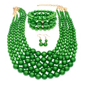 JNF Conjunto de joyas de varias capas de perlas para disfraz, collar y aretes para mujer, Perla de imitación, Perla creada