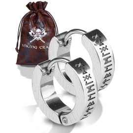 VIKING CRAFT Viking Earrings Men's Stainless Steel – Men's Earrings with Runes – Viking Jewellery, Viking Decoration, Celtic Earrings Earring, Vikings Fan Item, Viking Gifts, Stainless Steel