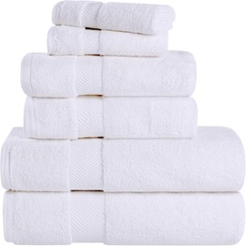 Superior Zero Twist 100% Cotton Bathroom Towels, Super Soft, Fluffy, and Absorbent, Premium Quality 6 Piece Towel Set with 2 Washcloths, 2 Hand Towels, and 2 Bath Towels, White