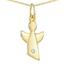 Materia Angel Pendant Gold with Chain – 925 Silver Children's Jewellery Gold-Plated with Zirconia – Gift Christening Birthday, Sterling Silver, Cubic Zirconia