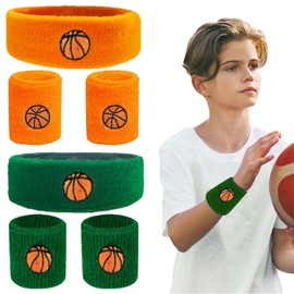 6 Pack Sweat Absorbing Headband and Wristband Set, Sports Headband with Wristband, Sweat Absorbing Wristband for Kids for Basketball, Tennis, Gym, Colorful Cotton Wristbands