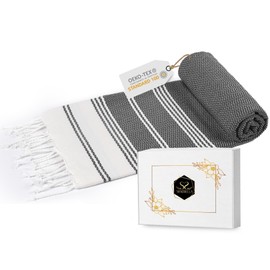 Sandrella Hammam Towel Sauna Women & Men Large 100 x 200 cm Cotton Beach Towel Blanket Peshtemal Gift Set Dark Grey