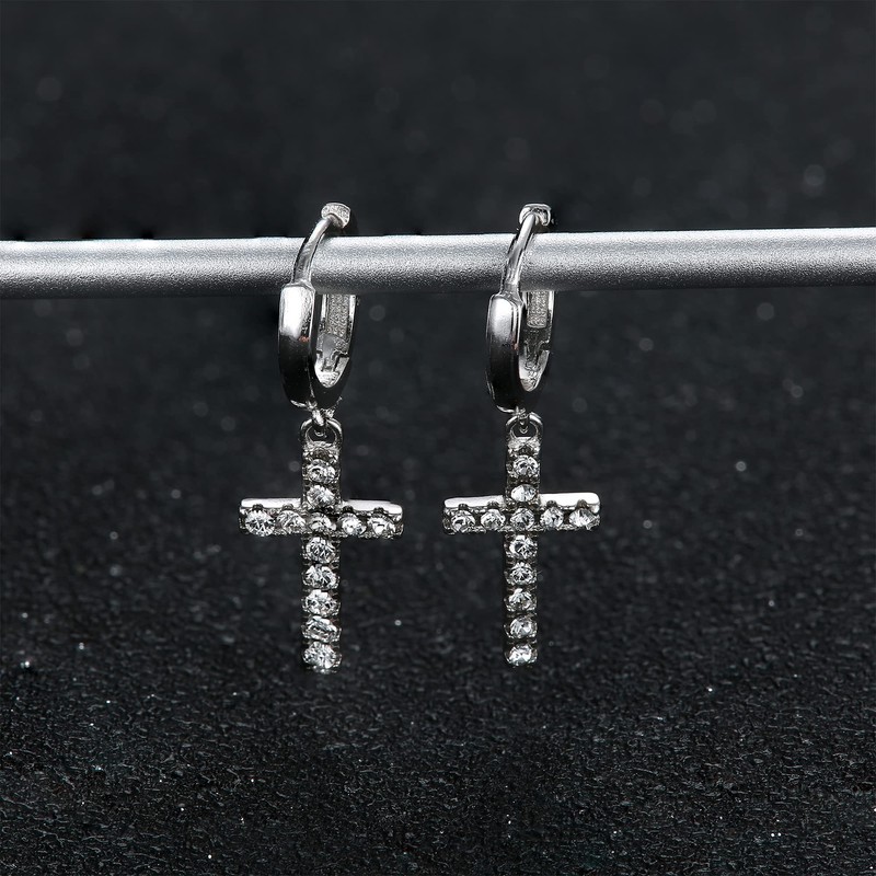 Sllaiss 925 Sterling Silver Austria Crystal Cross Earrings for Women