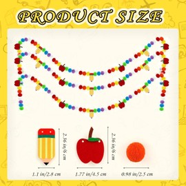 3 Pcs Back to School Felt Banner Pencil Apple Garland Classroom Return to School Pom Pom Ball Garland Colorful Pompom Hanging Banner Hanging Garlands for First Day of School Classroom Decorations