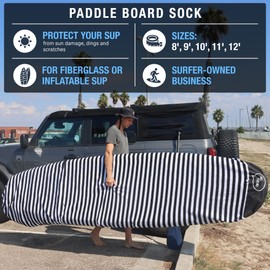 Ho Stevie! SUP Sock Cover - Stretchy Protective Bag for Stand Up Paddle Boards [CHOOSE SIZE & COLOR] (Black/White, 10'0")