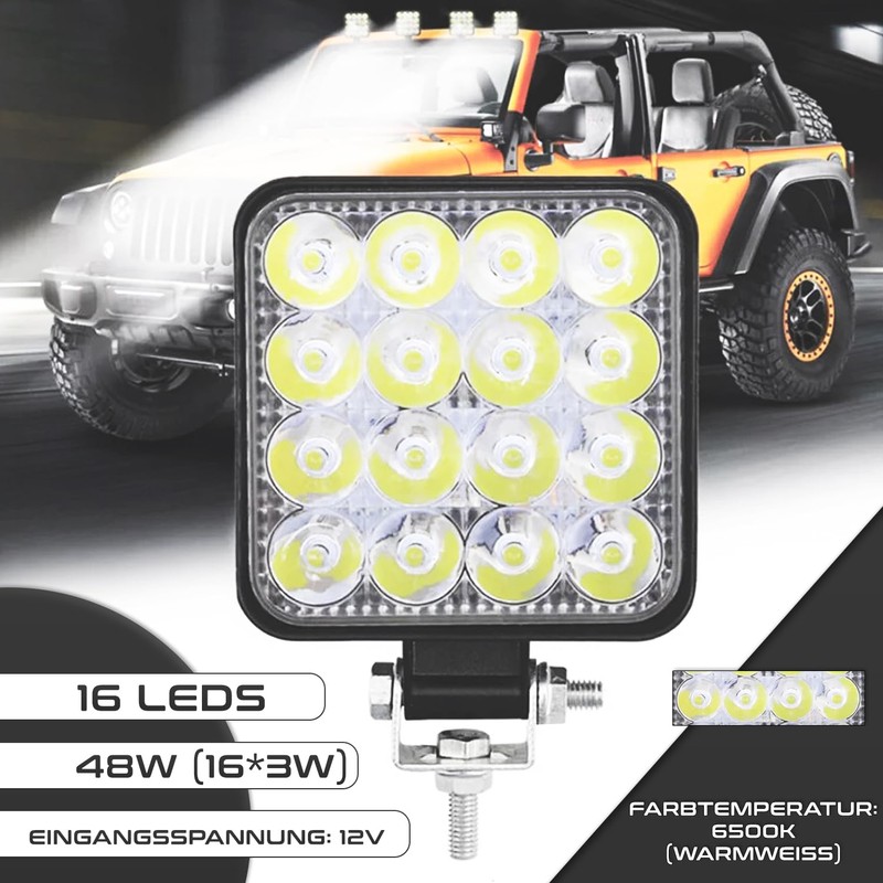 LED Work Light 12 V Aluminium ABS 48 W 16