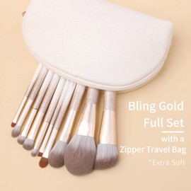 ENZO KEN Natural Hair Makeup Brush Set Professional, Fox Hair Makeup Brushes Set with Case, Glitter Make up Brushes Set Professional, Natural Makeup Brushes, Natural Bristle Makeup Brush - ORRA, White