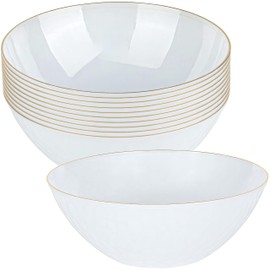 Stunning White Transparent Hammered Bowls with Gold Rim - 12 oz. (Set of 10) - Elegant & Sophisticated Design - Ideal for Special Occasions & Home Entertaining