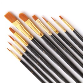 Bougimal 10-Piece Brush Set, Premium Nylon Acrylic Paint Brush, Wooden Handle Brushes, Artist Set for Watercolour Oil Painting, Perfect Painting, Oil Paint Brush Set for Beginners, Children, Artists