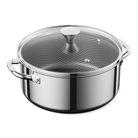 ZEROPAN Hybrid Nonstick 3-Quart Stockpot,8 Inch Stainless Steel Stockpot with Glass Lid, Dishwasher-Fri endly, Oven-Safe Up to 500°F,Non-stick Soup Pot Compatible with All Cooktops