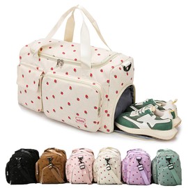 Corduroy Strawberry Sports Duffel Bag,Gym Bag with Shoe Compartment & Wet Pocket,Cute Travel Bag Weekend Bag Dance Bag for Girls (Pink)