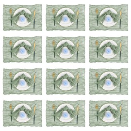 Jarsense 12PCS Napkins 50 * 50cm Crepe Cloth Napkins Vintage Boho Gauze Napkins Suitable for Party Wedding Banquet Home Gathering Party Table Decoration (Sage Green)