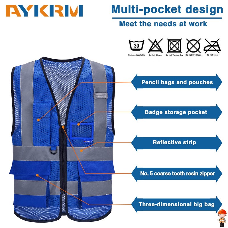 A-SAFETY High Visibility Mesh Safety Reflective Vest with Pockets and