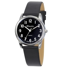 Ravel Plus - Extra Long Life Unisex Everyday Watch with Microfibre Leather Strap - Analogue Quartz (Japanese), Black / Silver Tone / Black Dial, Strap.