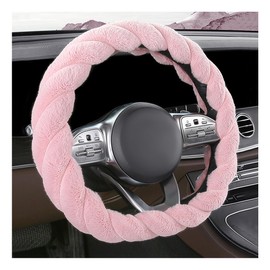 KVAEY Fluffy Car Steering Wheel Cover, 15 Inches Anti-Slip Round Fuzzy Winter Steering Wheel Protector, Soft Warm Plush Steering Wheel Cover for Women Girls, Car Accessories (Pink, D-Shaped)