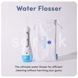 Sonisk Water Flosser | Efficient Cleaning | Gentle on Gums, Tough on Plaque | Includes 4 Floss Heads and Portable Travel Case | Recommended by Dentists