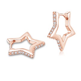 Estrellique 925 Sterling Silver Hoop Earrings with Zirconia, Silver Hoop Earrings for Women, Hypoallergenic Star Shape Geometric Silver Hoop Earrings, Simple Cartilage Sleeping Earrings Jewellery Gift