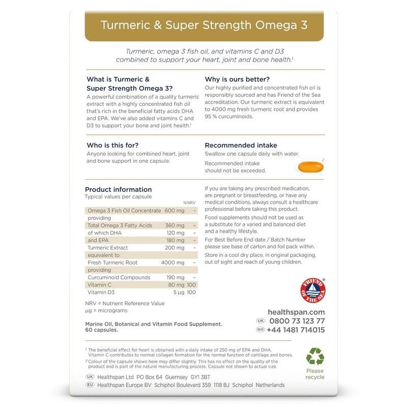 Healthspan Turmeric & Omega 3 | 60 Capsules | Added