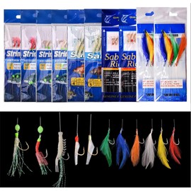 10packs Fishing Feather Rigs Lure Bait Rigs Kit Mixed Fishing Feather Rigs Luminous Shrimps Rigs Flasher Rigs Glow Fishing Beads High Carbon Steel Fishing Hooks Rig For Saltwater Freshwater
