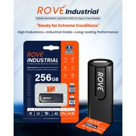 ROVE Industrial 256GB Micro SD Card with USB 3.0 Type C Card Reader, High Endurance microSDXC Memory Card 100MB/s Read Speed, C10, U3, V30, 4K, A2 for Dash Cam, Android Smart Phones, Tablets, Games
