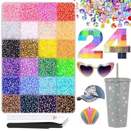Glitter Stones Bedazzler Kit - 30,000 Pieces 3mm Flat Back Rhinestones 24 Colors Including Gripper Pen & Tweezers for DIY Nail Design, Clothing, Shoes