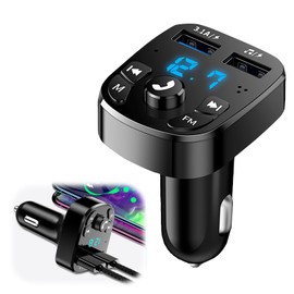 FM Transmitter Auto Bluetooth 5.0, 5V 3.1A Schnelles Autoladegerät Zigarettenanzünder, 2 USB Ports KFZ Bluetooth Adapter mit Freisprechen, Unterstützt USB-Stick und TF Karte