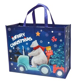 DOJoykey Extra Large Christmas Tote Bags, 1pcs Gift Bags for Christmas with Handle Non-woven Fabric Christmas Treat Bags Reusable Grocery Bags Shopping Bags for Christmas Party, 20 x 16 x 7 inch