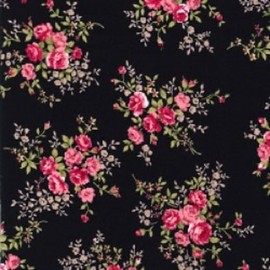 100% Cotton Poplin Fabric - Rose & Hubble - Choice of Floral Designs (1 Metre Roses Black)