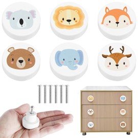 6PCS Wooden Drawer Knobs Cute Animals Cabinet Knobs with Screws Round Cupboard Handle Dresser Knobs Furniture Pull Handle for Kids Room Nursery Cabinet Closet Decorative Wood Handle for Kids Bedroom