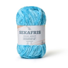 Fuzzy Chunky Chenille Yarn for Crocheting，Soft Plush Yarn for Hand Knitting，Bulky 100 g（49.2 yd） Baby Blanket Yarn for Crocheting Amigurumi Yarn，Crochet Fluffy Velvet Yarn(Lake Blue)