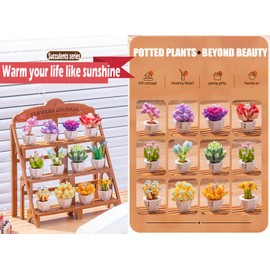 Jollcnoia 4 in 1 Purple Mini Succulent Bonsai Building Blocks Creative Plant Artificial Particle Flower Botanical Collection Bricks Toy